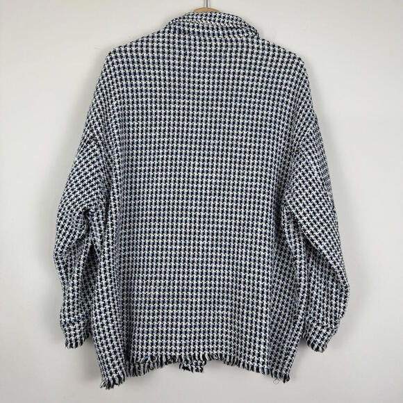 Zara Women’s Tweed Houndstooth Oversized Button-Up Shacket Jacket M Ruffle Boho - Picture 7 of 9